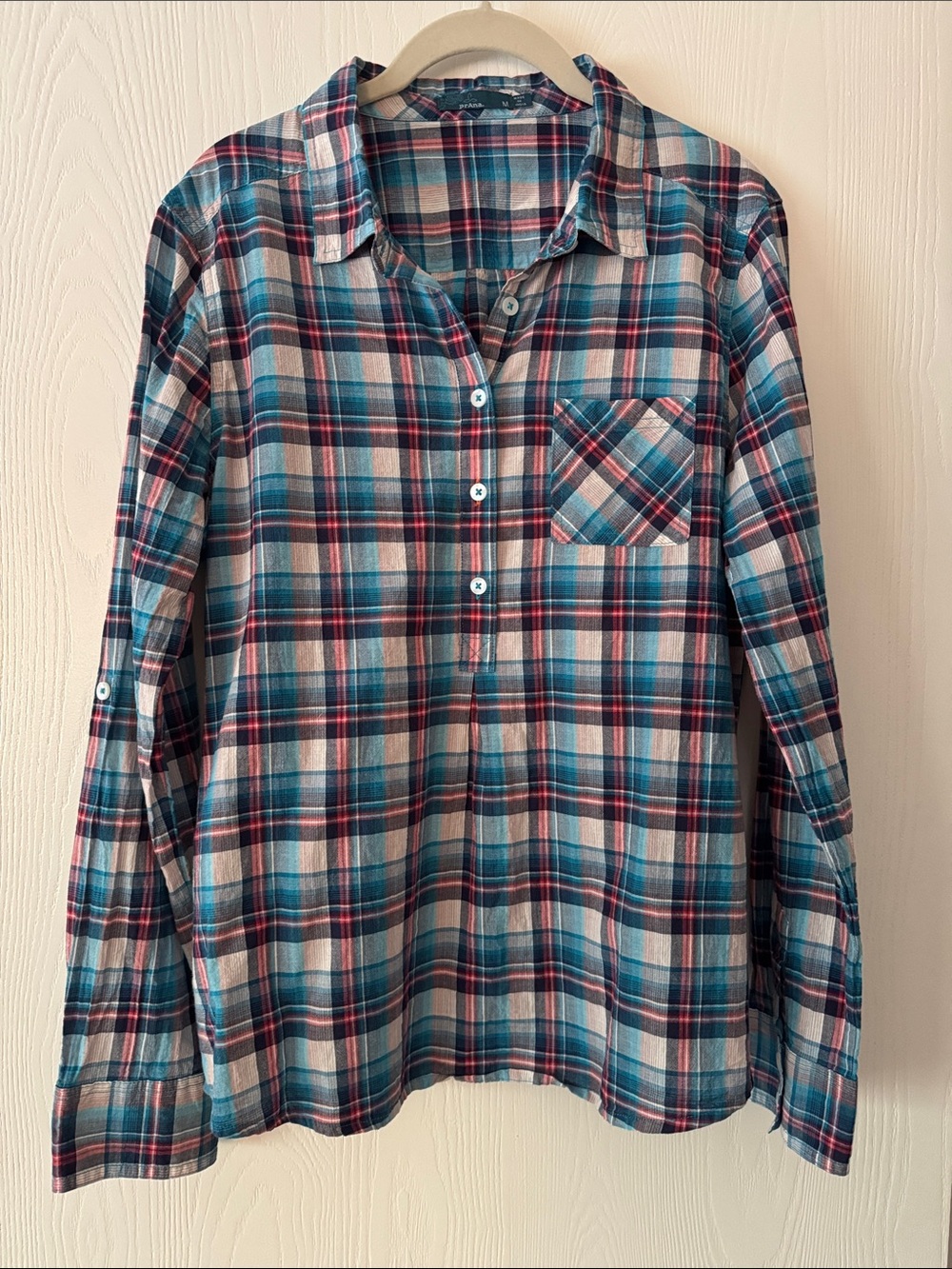 Prana Women’s Organic Cotton Button Down Gina Plaid Size Medium Like New
